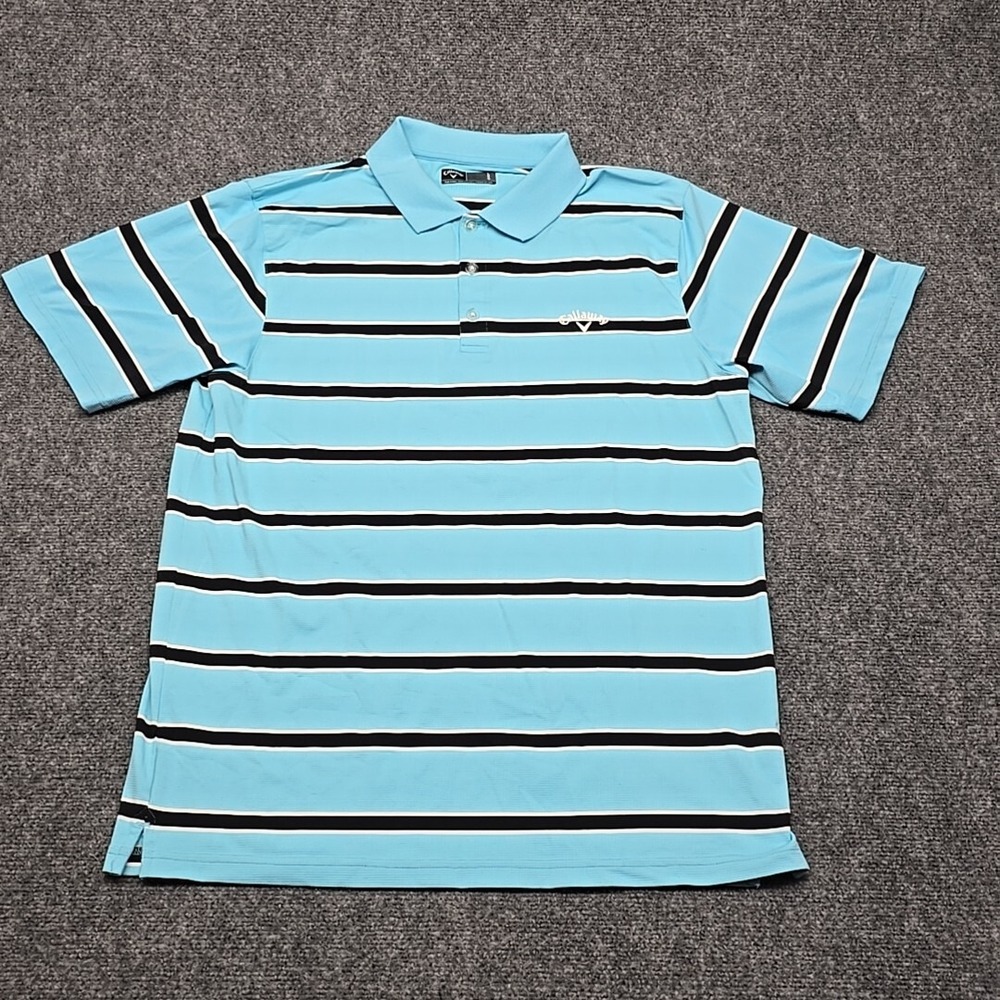 Golf Shirt Mens Large Polo Callaway Light Turquoise/Black Polyester Collared